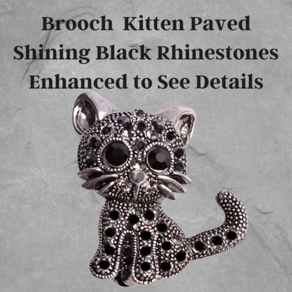 Brooch Kitten Cat Design Paved Shining Black Sparkling  Rhinestones - Picture 1 of 6